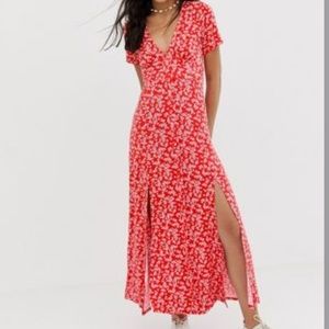 ASOS Button Through Ditsy Floral Maxi Slit Dress Size 4